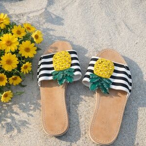 Kate Spade Black and White Sandals with Pineapple Design
